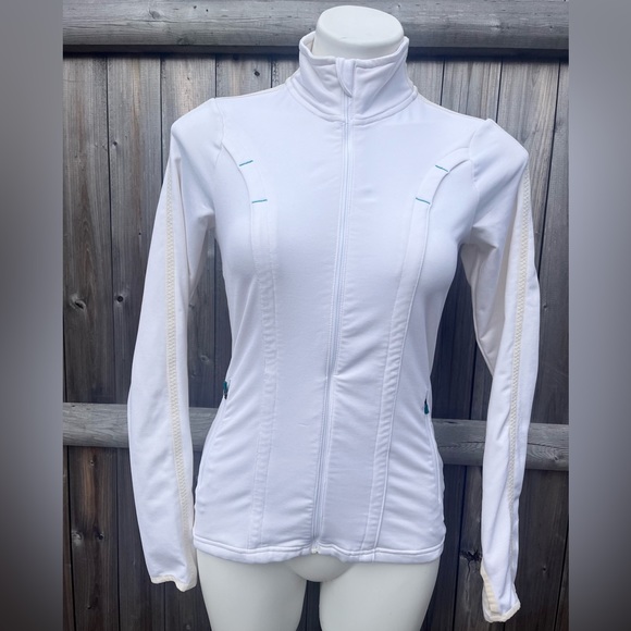 FINAL PRICE: Athleta White Full Zip Running Top with Long and Drawstring Back - Picture 1 of 7